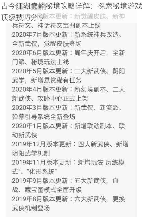 古今江湖巅峰秘境攻略详解：探索秘境游戏顶级技巧分享